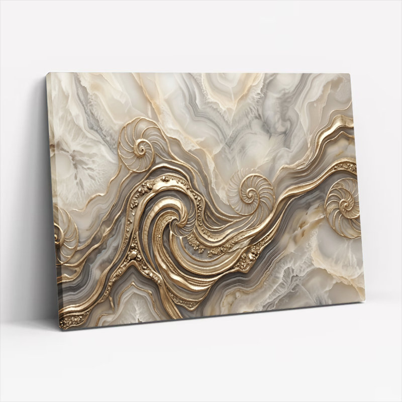 Ensemble de 1 tableau mural en toile dorée effet marbre, H 24 po x l 36 po, Toile tendue