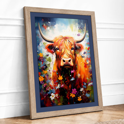 Highland Bull In Bloom Boho - Print