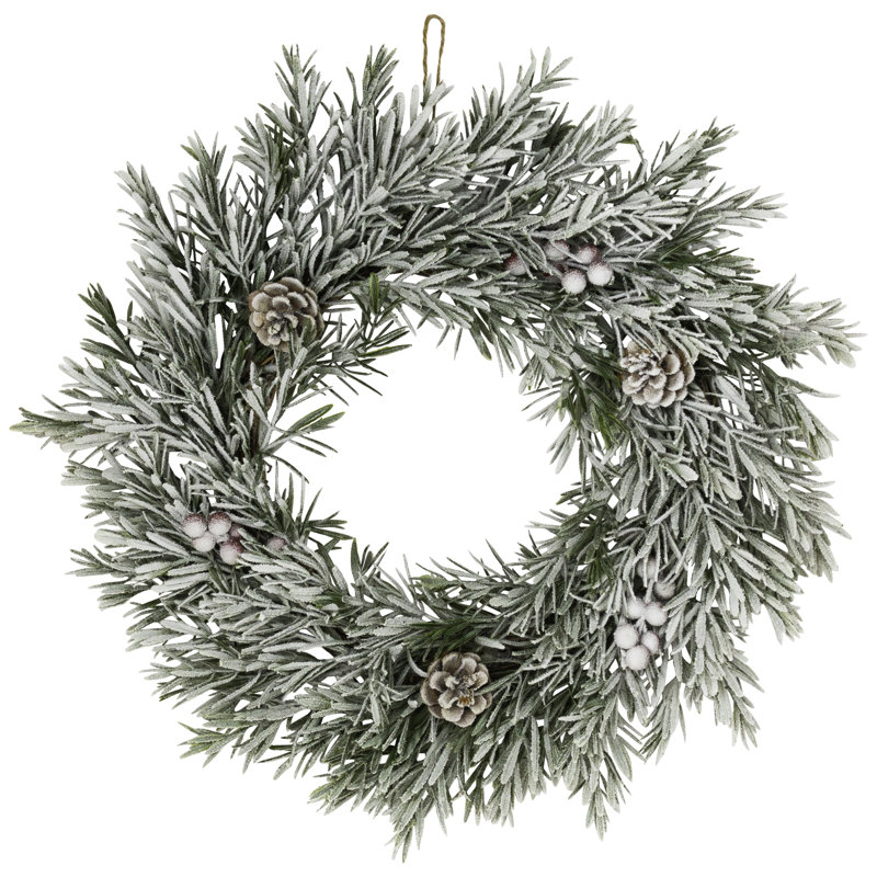 Pine Cones And Berries Flocked Pine Artificial Christmas Wreath - 20" - Unlit