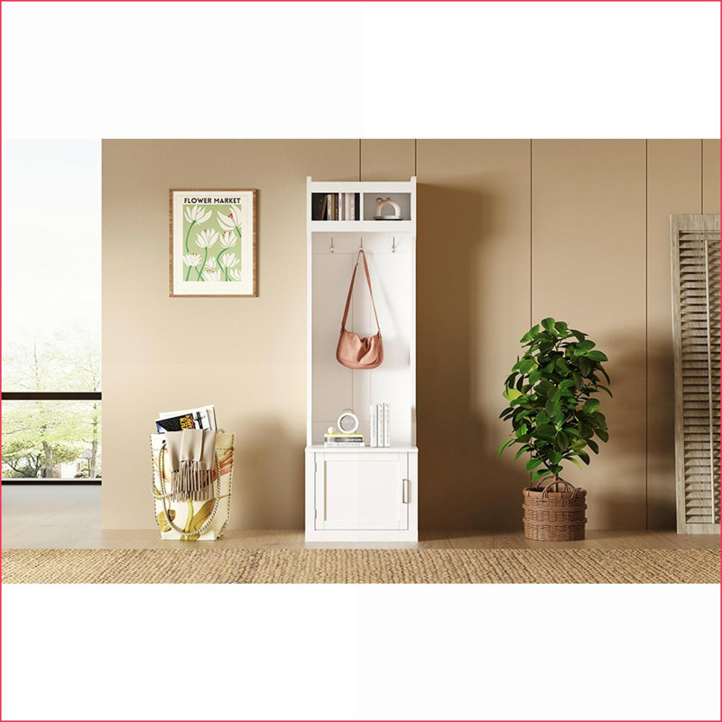 Arbre d'entrée moderne blanc avec banc de rangement, armoire et amp; 6 crochets | Blanc | Panneau de particules, Blanc