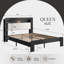 Structure de lit plateforme grand, cadre d'aspect bois noir avec velours doux, système de support à lattes en bois robuste, facile à assembler, aucun sommier requis, mobilier de chambre de luxe