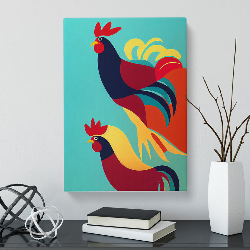 Birrell Roosters Abstract - Wrapped Canvas, 50cm H x 35cm W x 3cm D