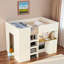 Lit mezzanine avec garde-robe intégré, bureau, tablettes de rangement et tiroirs-379845622