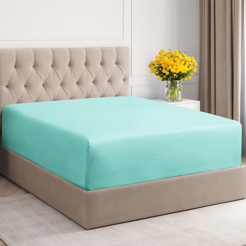 Extra Deep Pocket Fitted Sheet Only, Cooling & Breathable Bed Sheet, Soft, Fits 18–24 Inch Mattress, Spa Blue