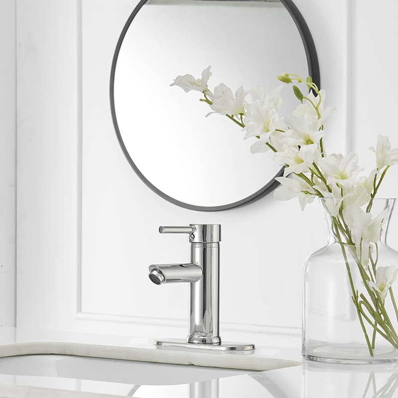 Bathroom Faucets 1 Hole, Single Handle One Hole Bathroom Sink Faucet, Commercial Deck Mount Lavatory Vanity Faucet With Cover Plate And Supply Line, Chrome