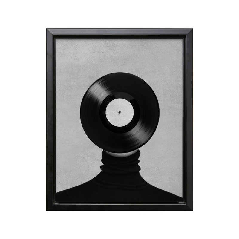 Collage de disques vinyles, 11"H x 14"W, Canvas, Black Framed