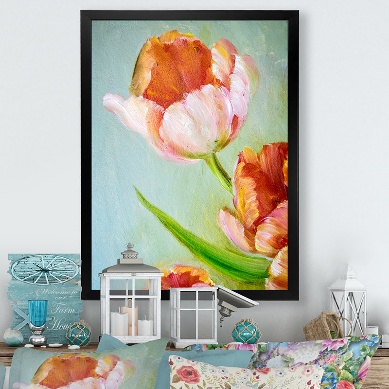«Vintage Red Tulip», reproduction d'art sur toile encadrée, Toile avec cadre photo noir, H 20 po x l 12 po x P 1 po