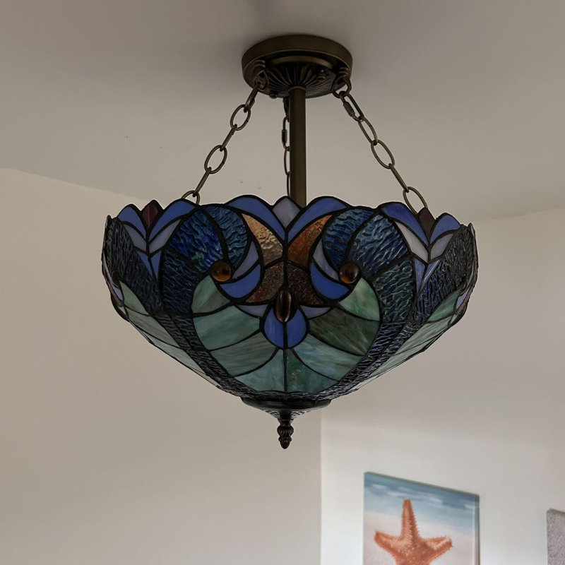 Tiffany Glass Bowl, Green Blue
