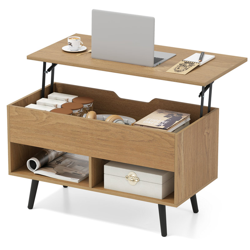 Lift Top Coffee Table with Storage, Natural Wood, Natural Wood