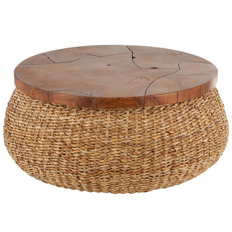 Kai Cole And Grey Rattan Wrapped Living Room Brown Coffee Table With Teak Tabletop