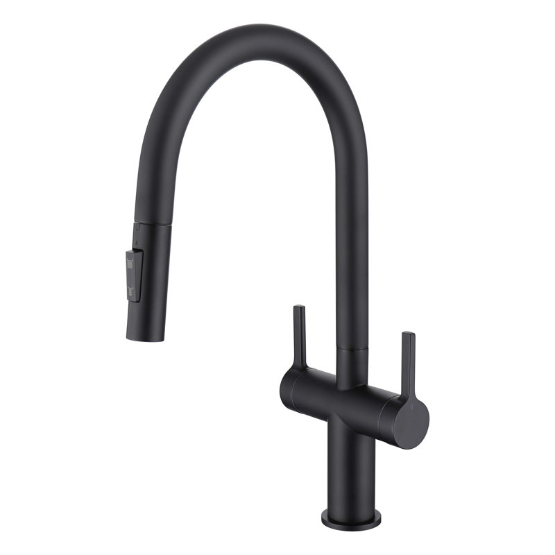Novo Single Hole Two Handle Pull Down Kitchen Faucet, Matte Black