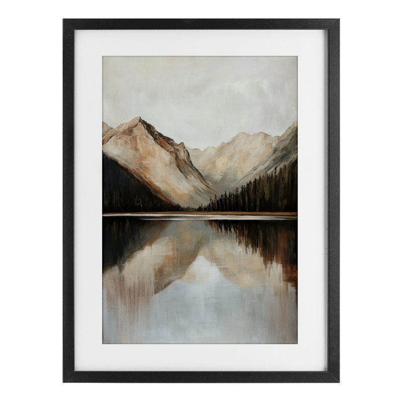 «Rustic Mountain Reflecting Lake», reproduction d'art sous verre encadrée par Petal Prints Design, H 20 po x l 14 po