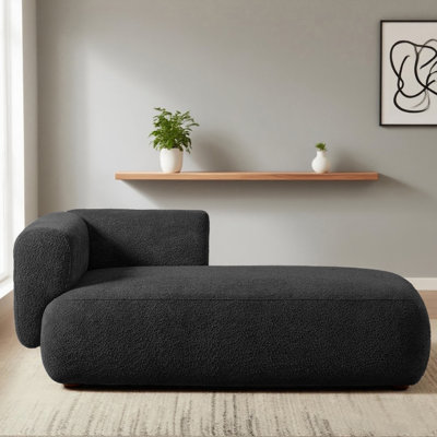 Chaise longue / grande chaise longue avec structure en bois massif, assise profonde et tissu doux, chaise d'appoint de salon pour la détente et la lecture, canapés Boucle
