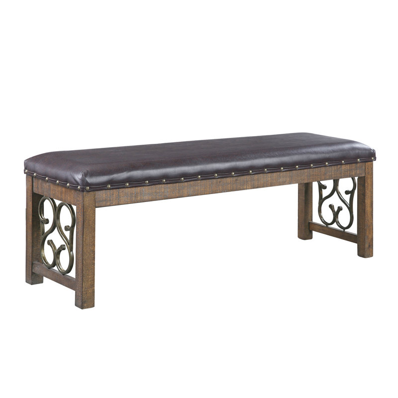 Banc en cuir synthétique noir et cerisier vieilli Raphaela