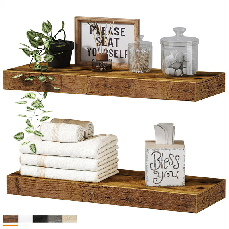 Bathroom Shelves Floating Shelves For Wall Shelf Over Toilet Small Wall Mounted Farmhouse Decor 16 Inch Set Of 2, Rustic Brown
