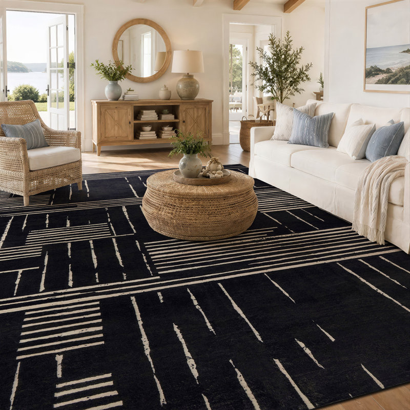 Tapis noir anti-dérapant Block Stripe, 6 pi 6 po x 9 pi