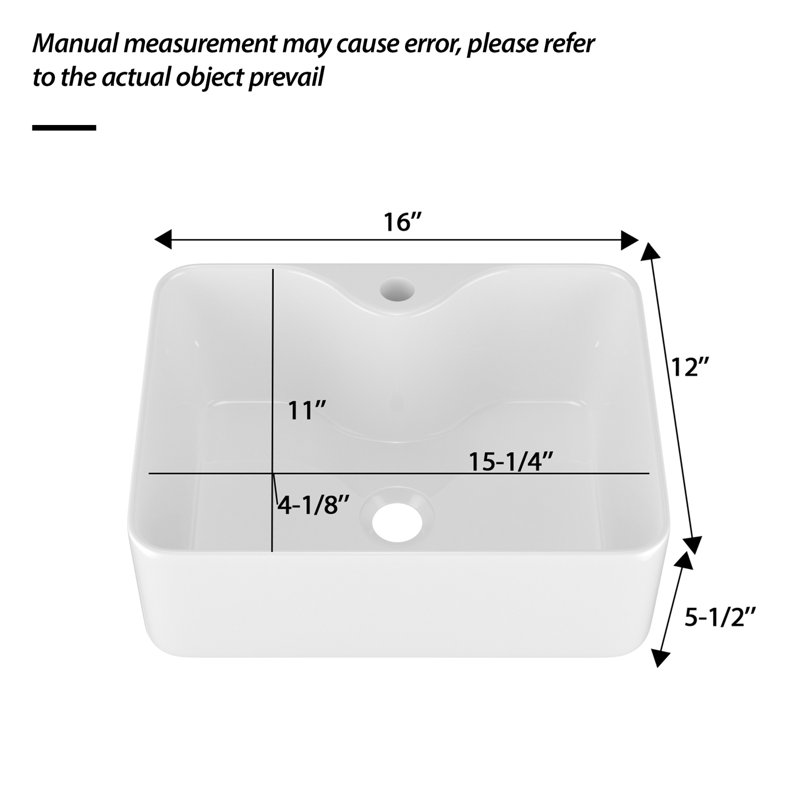 Topcraft White 16“ X 12” Rectangular Ceramic Bathroom Basin With Faucet And Drain