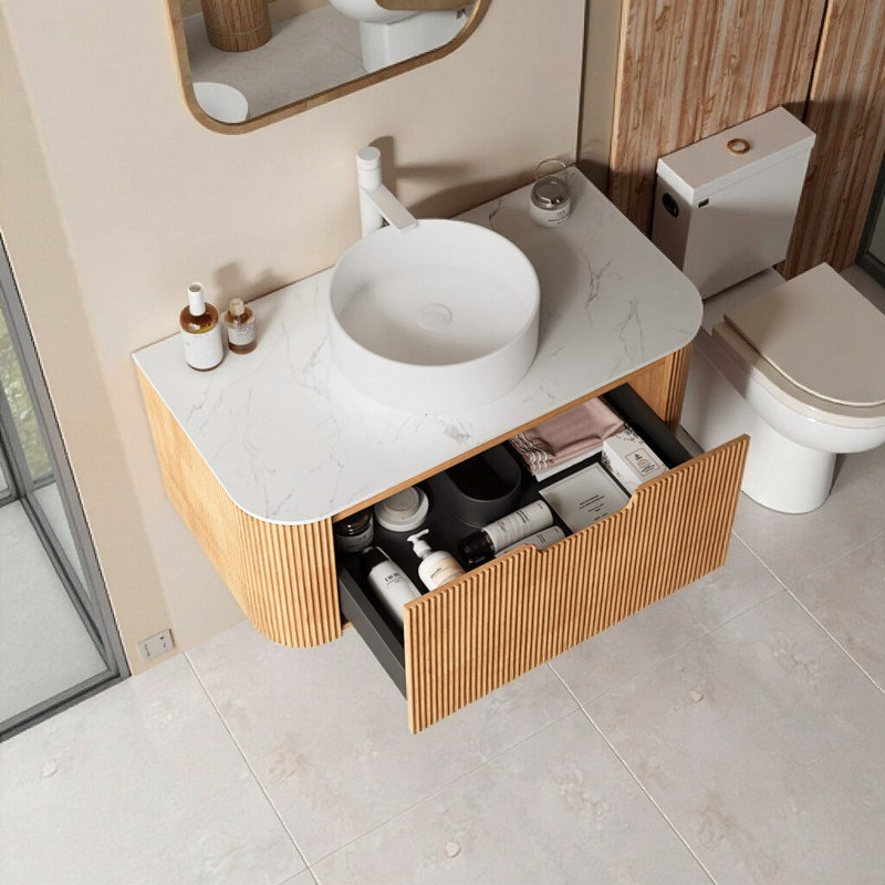 Meuble-lavabo flottant Modern, Bois naturel, 36"