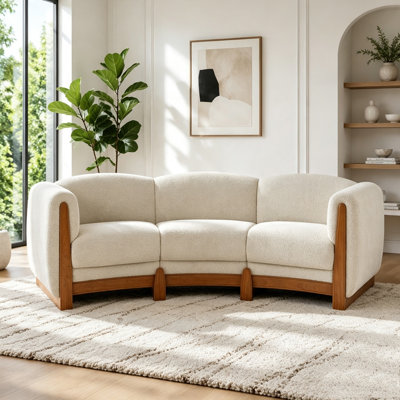 Elegant Curved Boucle Sofa with Solid Wood Frame