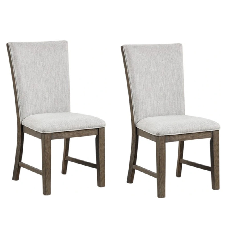Ensemble de 2 chaises de salle à manger Clema, bois de chêne brun, tissu gris et mousse