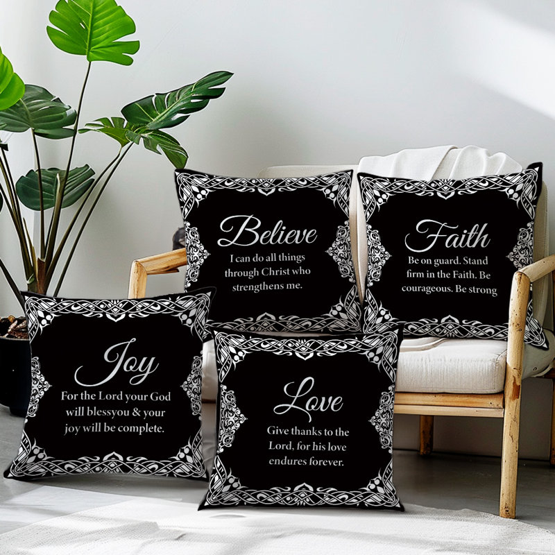 4 housses de coussin décoratives à motif de versets bibliques