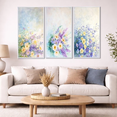 Lavande aux couleurs de fleurs sauvages - Bouquet 3 panneaux d'art mural