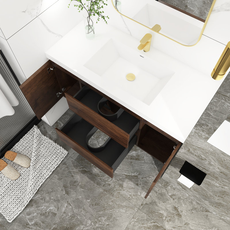Meuble-lavabo simple avec plateau Makkiyah, Palissandre