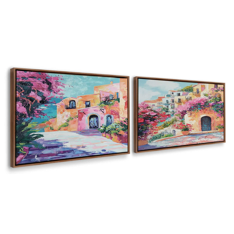Ensemble de 2 impressions de style méditerranéen, Cadre flottant noyer, 30 po x 20 po