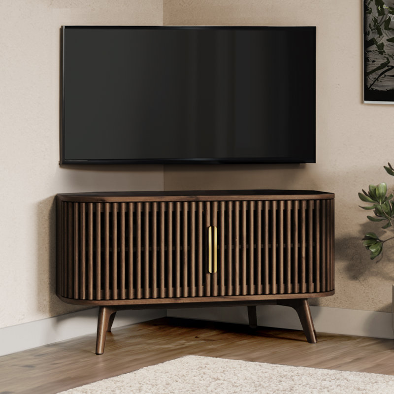 George Oliver Klever Wooden Corner TV Stand | Media Console TV Cabinet with Mid-Century Accents