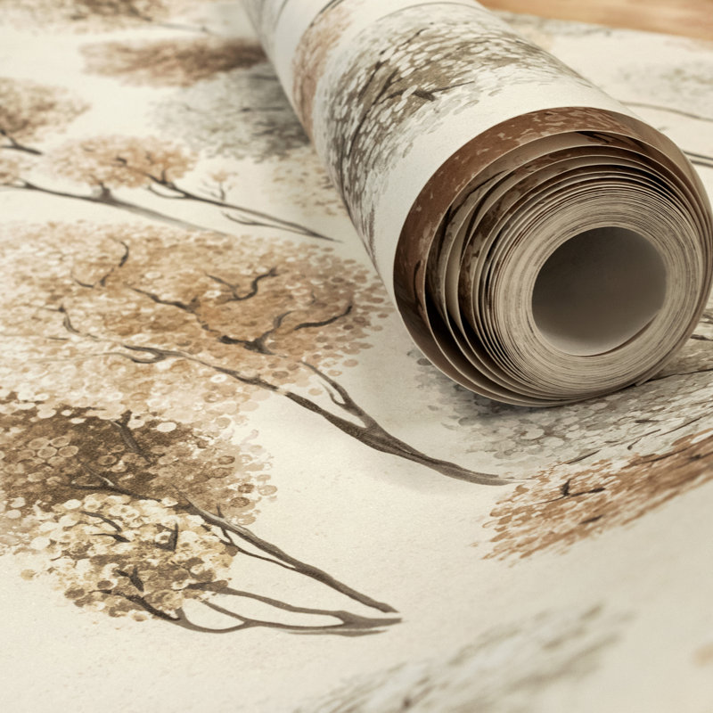 Julie Feels Home Collection Glitter/Shimmer Large Tilia Trees Wallpaper Roll, Cord Cream