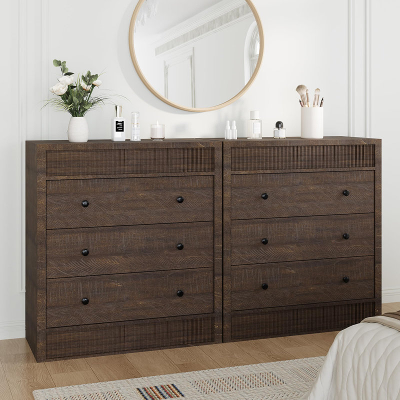31.5” Wide Wooden Organizer in Walnut – 3-Drawer Cabinet Ideal for a Child‘s Room, Stylish Entryway, or Lounge, Brown