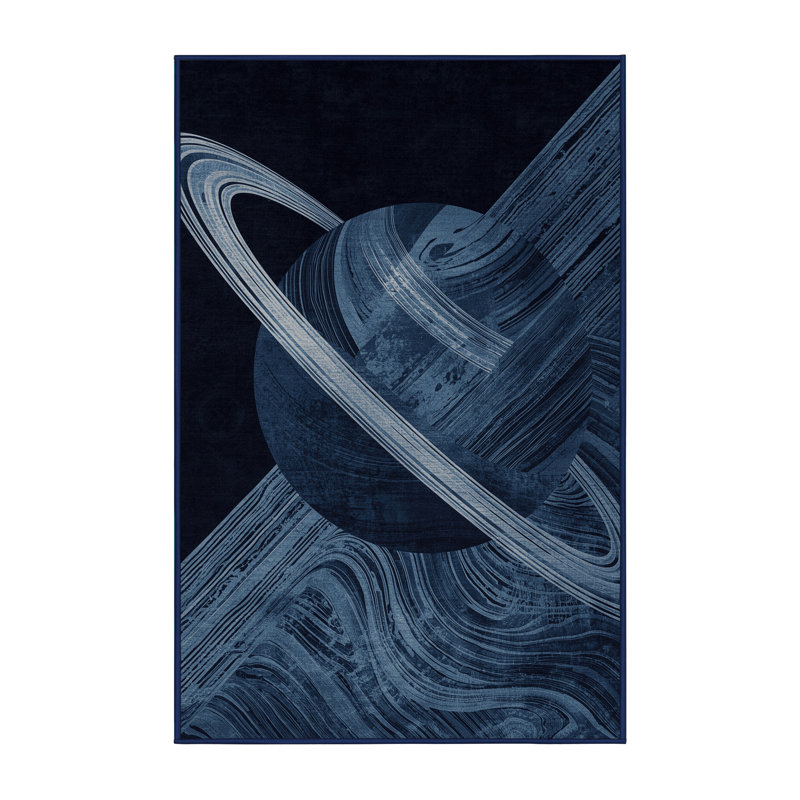 Tapis bleu moderne et contemporain lavable à la machine Pavlo, 7x10