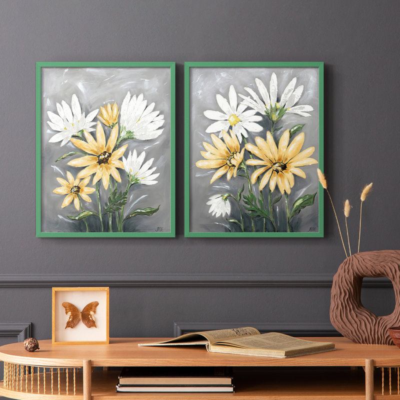 «Summer Daisies I», reproduction encadrée de qualité supérieure - prête à être accrochée - aucun clou requis - aucun clou requis