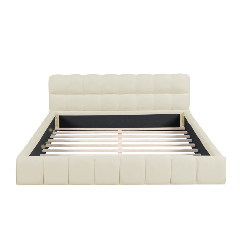 Upholstered Bed, Beige, European Double (140 x 200 cm)