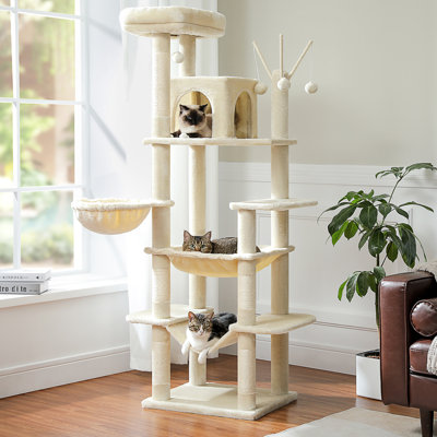 Tall Cat Tree For Indoor Large Cats, Large Cat Tower For Fat Cats With Super Big [20X16] Hammock, Cat Climbingtree Tower With Scratching Posts, Condo House And Large Top Perch