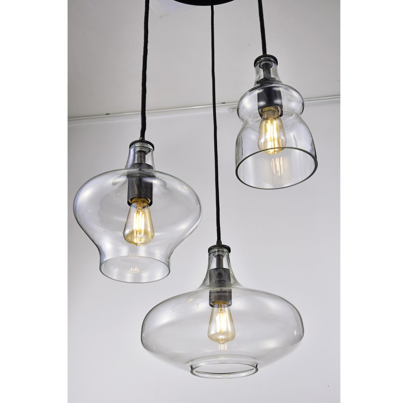Luminaire suspendu géométrique à grappe noire antique à 3 lumières de 19 po Brie