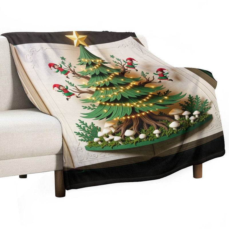 Pop-up sapin de Noël avec des elfes et des lumières (1) jeté en flanelle de luxe, 60 x 80 po