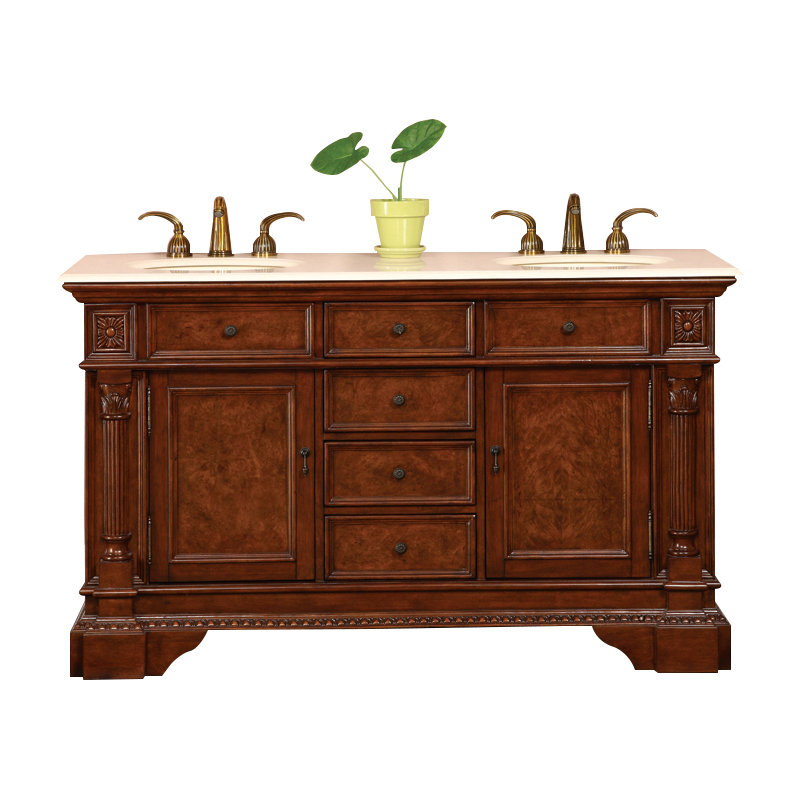 Ensemble de meuble-lavabo double 60 po Tingley, Marbre ivoire crème