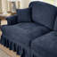 Ensemble de 2 pièces classiques bleues avec volants détachables, coussin décoratif doux et accoudoirs évasés en tissu à fil d'argent, jupes amovibles, mousse haute densité pour plus de confort-1720974991