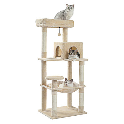 56.3'' Tall Cat Tree For Indoor Cats, Multi-Level Cat Tower With Super Large Hammock (20''X16''), Sisal Covered Scratching Posts, Cozy Condo And Top Perch
