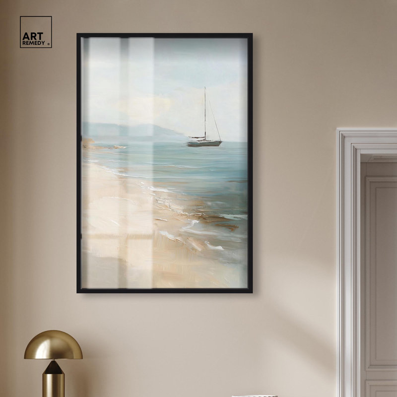 «Lone Sail I Shadowbox», art côtier classique par Art Remedy, H 46 po x l 31 po, Noir