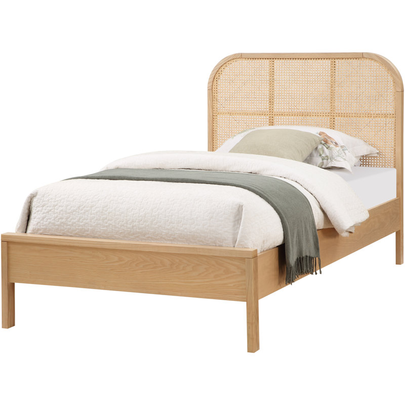 Natural Twin Wood Frame Bed with Cane Headboard