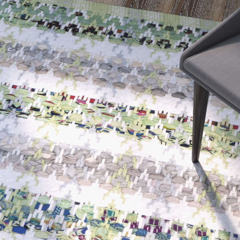 Tapis vert / gris / blanc en coton tissé à plat à la main Ingleside, Rectangle 2 pi 6 po x 4 pi