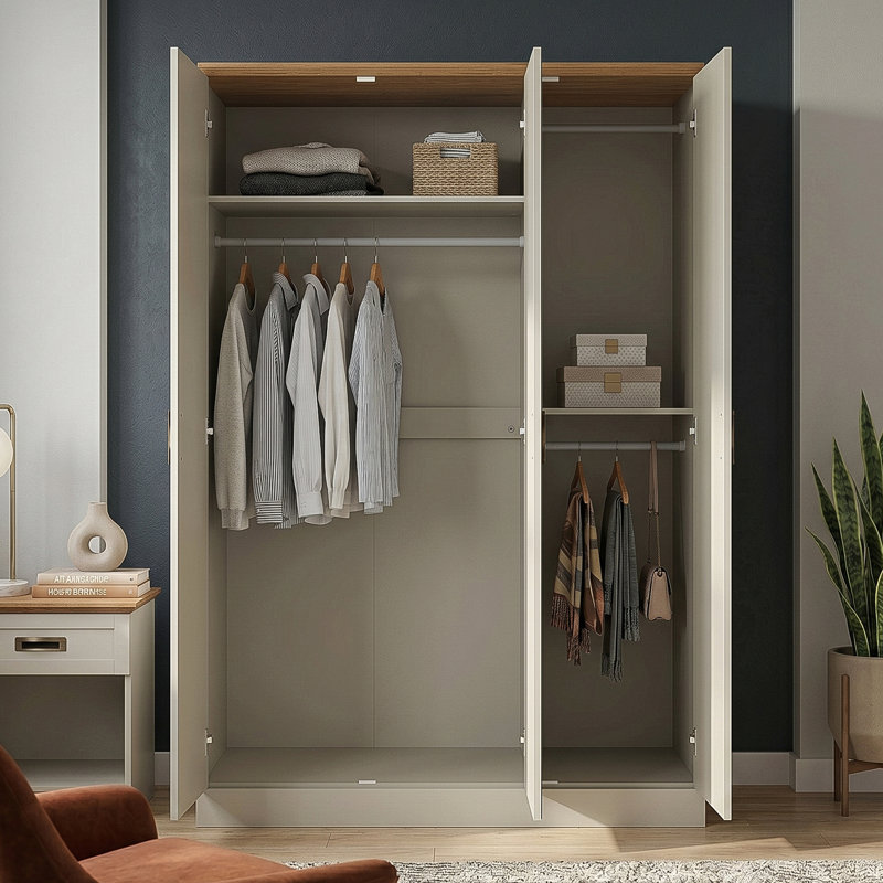 Erison 3 Door Manufactured Wood Wardrobe With Mirror, Light Grey