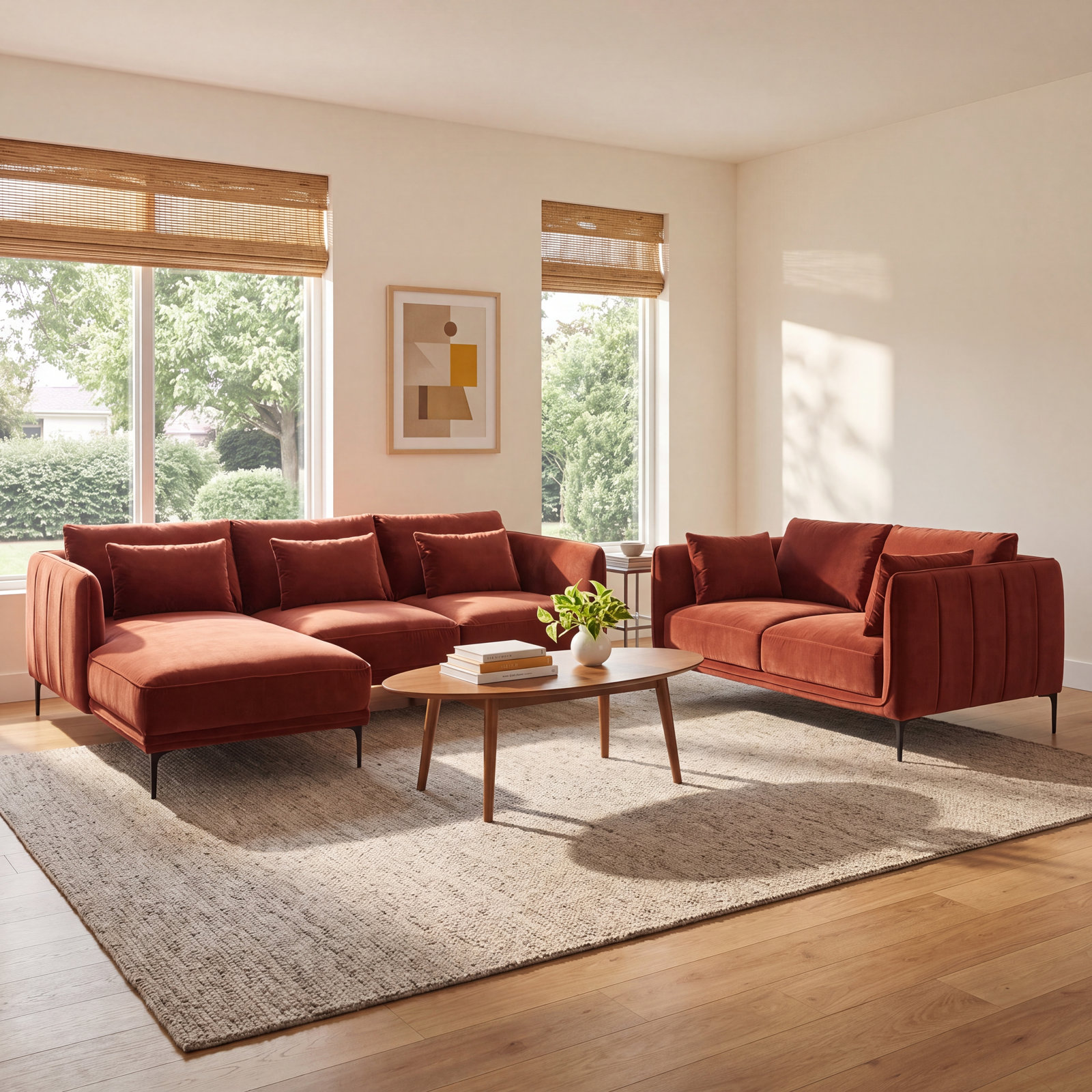 Rae 3-Piece Velvet Living Room Set, Left Hand Facing, Falkirk Reddish Brown