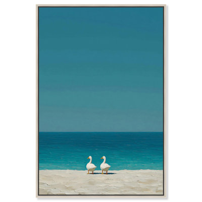 Deux oies au bord de la mer, impression sur toile Coastal Glam Decor par Art Remedy, cadre argenté, 30 x 45