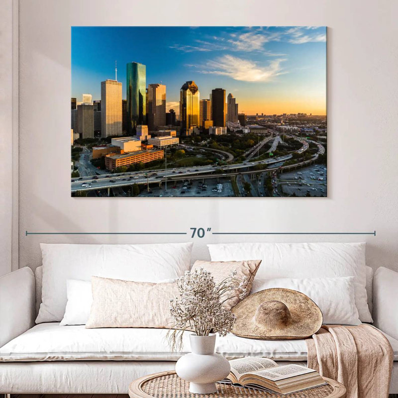 Ravi Houston Skyline au coucher du soleil, H 34 po x l 51 po