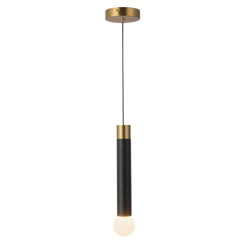 1 - Light Pendant, Brushed Gold/Black Vegan Leather