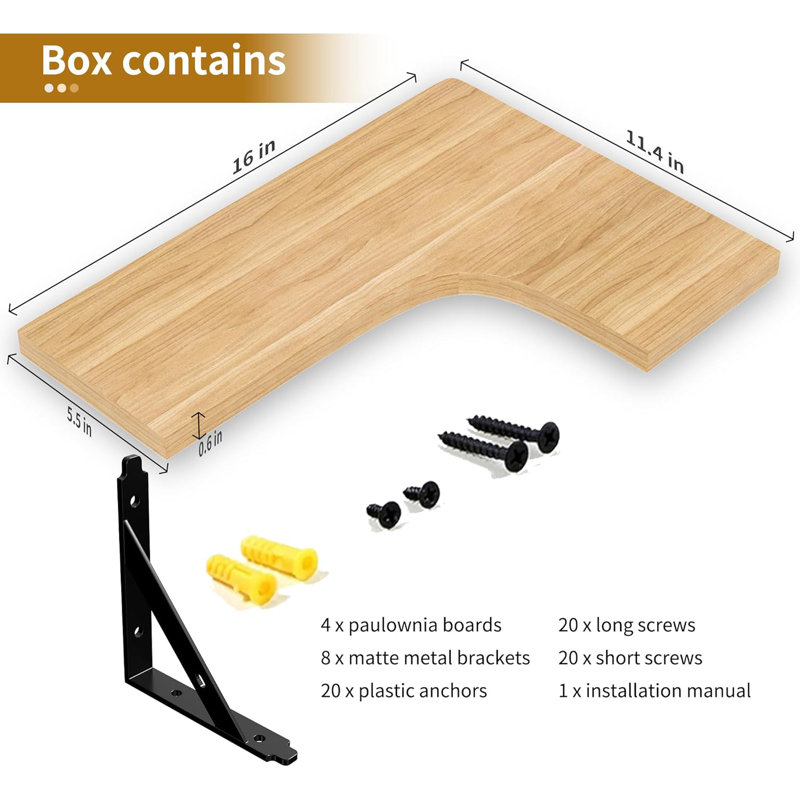 Ensemble de 4 tablettes d'angle flottantes naturelles