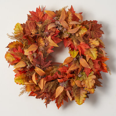 Mixed Maple Leaf, Eucalyptus, & Wheat Grass Fall Front Door Wreath